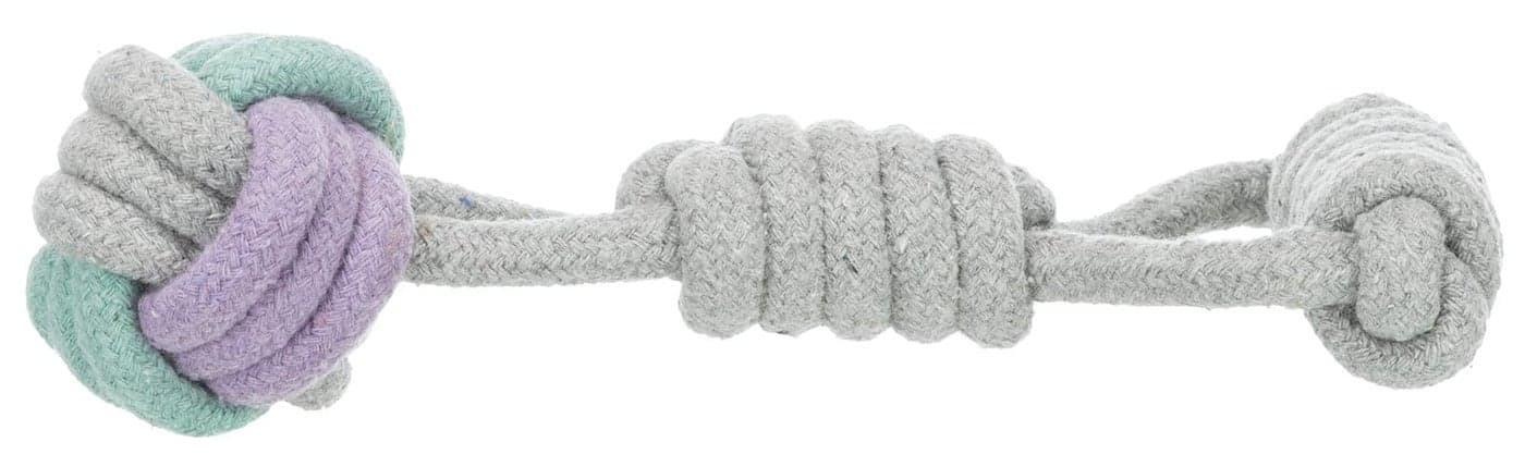 Trixie Junior Rope Ball with Handle for Pets | Non-Toxic Tug Toys for Puppies and Adult Dogs Made with Cotton, Helps Massage Your Dogs Gums and Promotes Dental Hygiene – 6 cm/23 cm