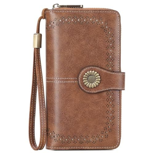 SENDEFN Wallet for Women RFID Blocking Leather Clutch Long Purse Large Capacity Credit Card Holder Wristlet