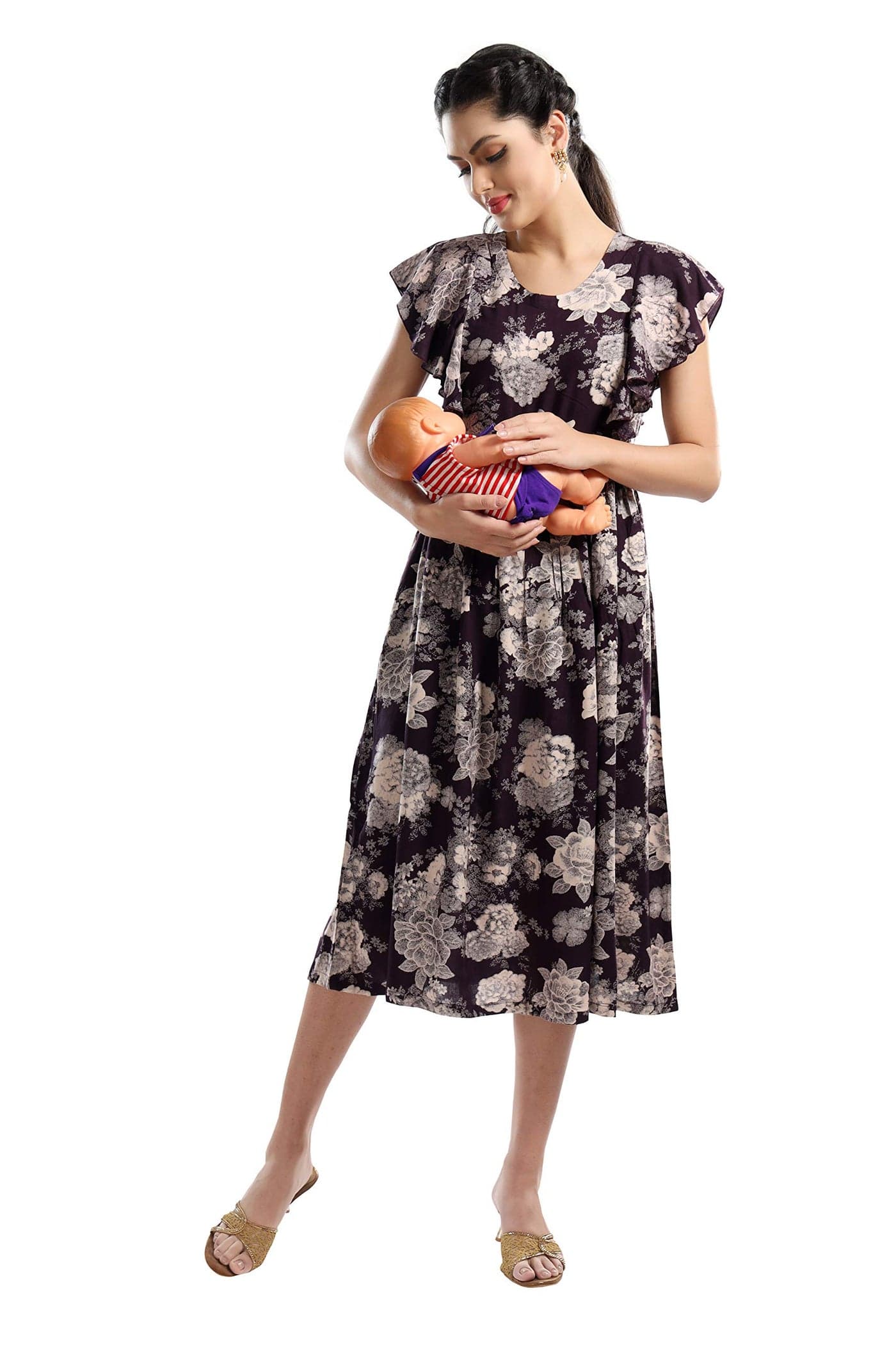 AV2 Women's Viscose Regular Fit Maternity | Nursing |Feeding | Breast Feeding Kurta Dress with Zippers for Post Pregnancy(5073_Purple_L)