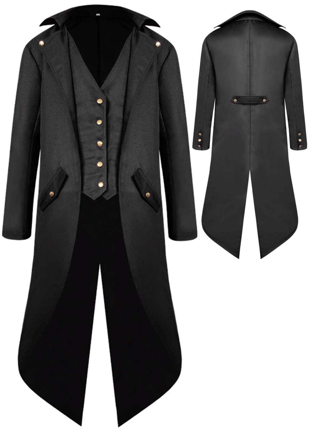 Boys Medieval Tailcoat Jacket Halloween Costumes, Gothic Steampunk Vintage Victorian Frock High Collar Uniform Coat (Black,XL)
