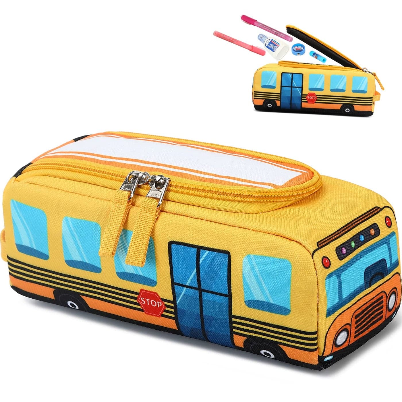 LEDAOU Cute Pencil Case for Kids Girls Boys Pencil Pouch kawaii Pen Pencil Box Bag Holder for School Students Yellow School Bus