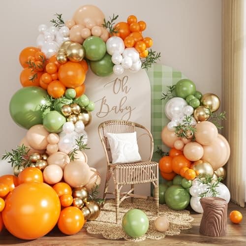 Orange and Green Balloon Arch kit 124Pcs Sage Green Orange Nude Gold Pearl White Balloons for Birthday Bridal Shower Wedding Gender Reveal Little Cutie Baby Shower Decorations