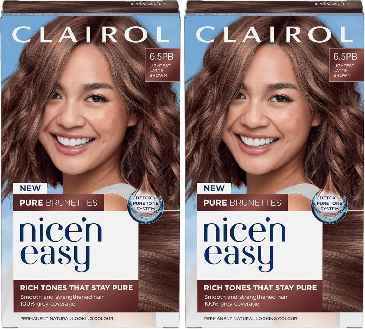 Clairol Nice n Easy Pure Brunettes Hair Colour Pure and Rich Brown Tones Smooth Natural Hair Colour With PreColour Serum 100 Grey Coverage 65PB Lightest Latte Brown Permanent Hair Dye