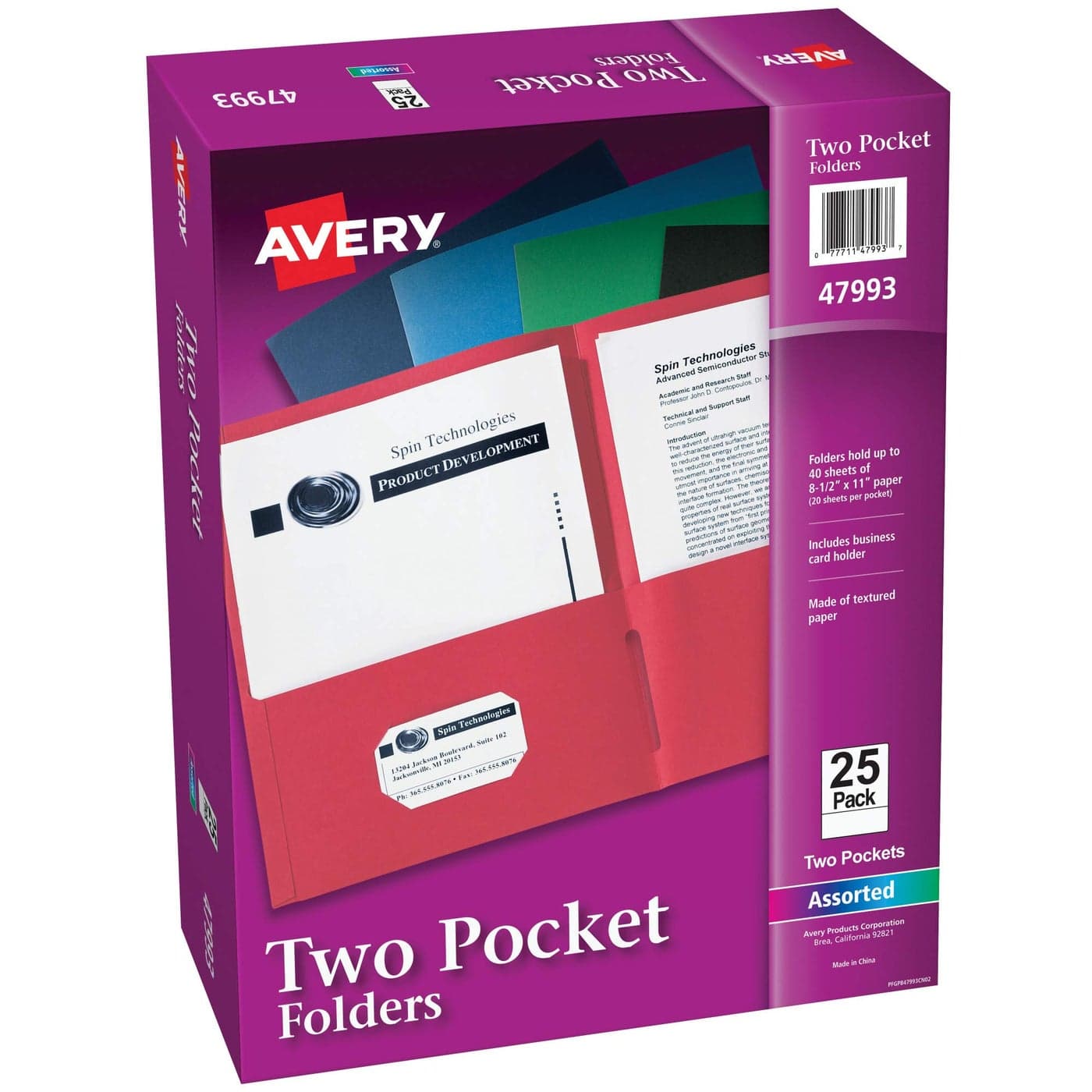Avery TwoPocket Folders Assorted Colors Box of 25 47993