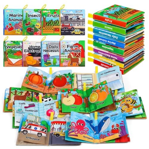 Dr.Rapeti 8-Pack Soft Cloth Books Baby Bath Books Crinkle Washable Chewable Early Educational Preschool Learning Giftable for Infant Toddler Kid