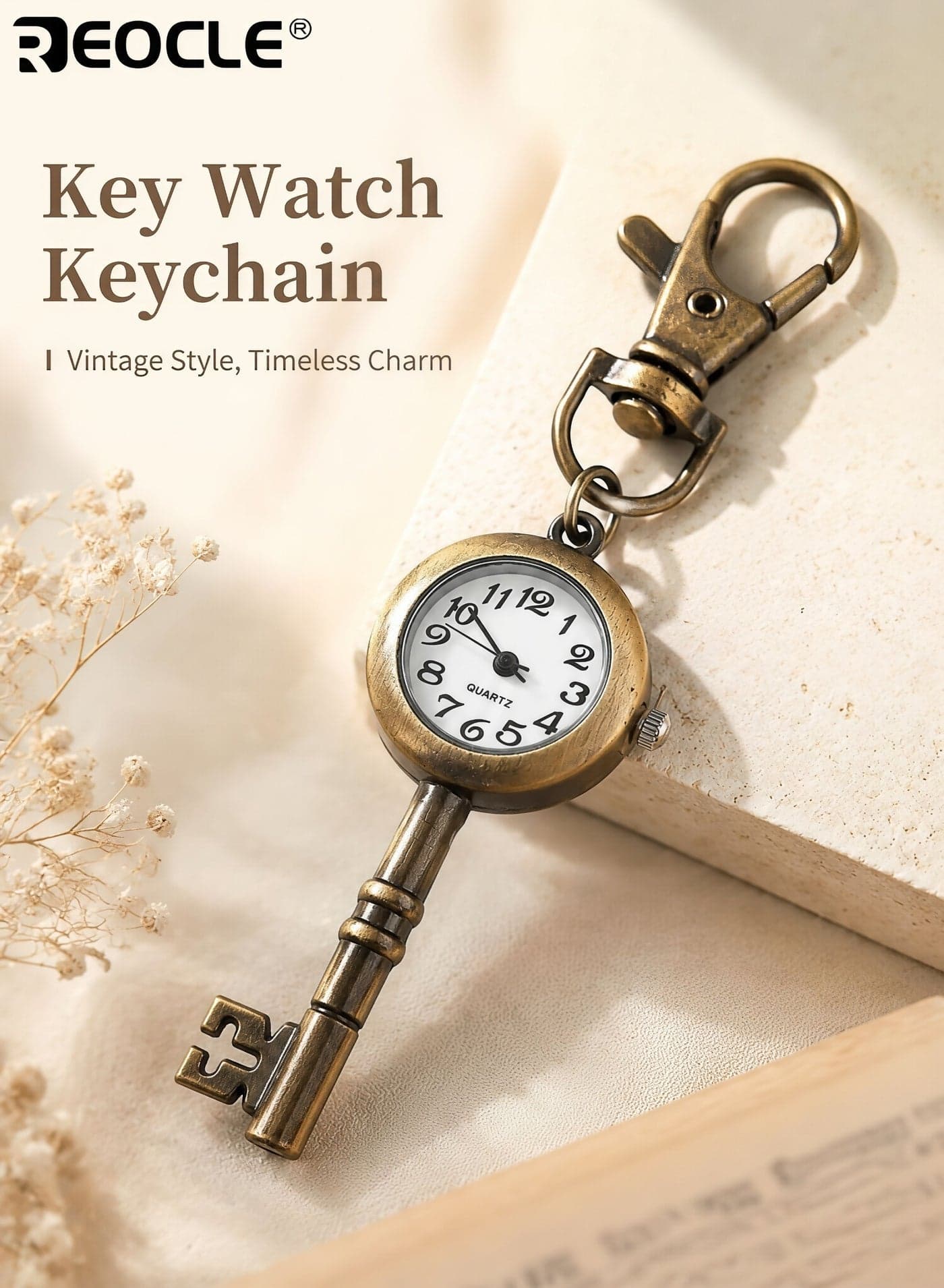 Vintage Keychain Antique Style Skeleton Key Design Quartz Pocket Watch with Lobster Clasp Decorative Keychain Watch for Daily Carry and Collectible Use