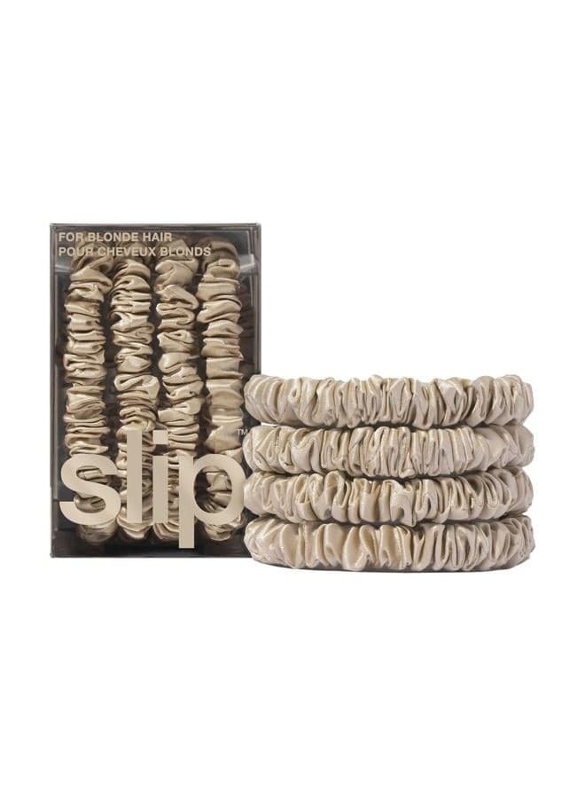 slip Silk Skinny Scrunchies - Blonde | Set of 4 Pure Silk Skinny Scrunchies | 100% Mulberry Silk, Anti-Crease, Gentle on Hair, Reduces Breakage | Stylish, Durable, Ideal for All Hair Types