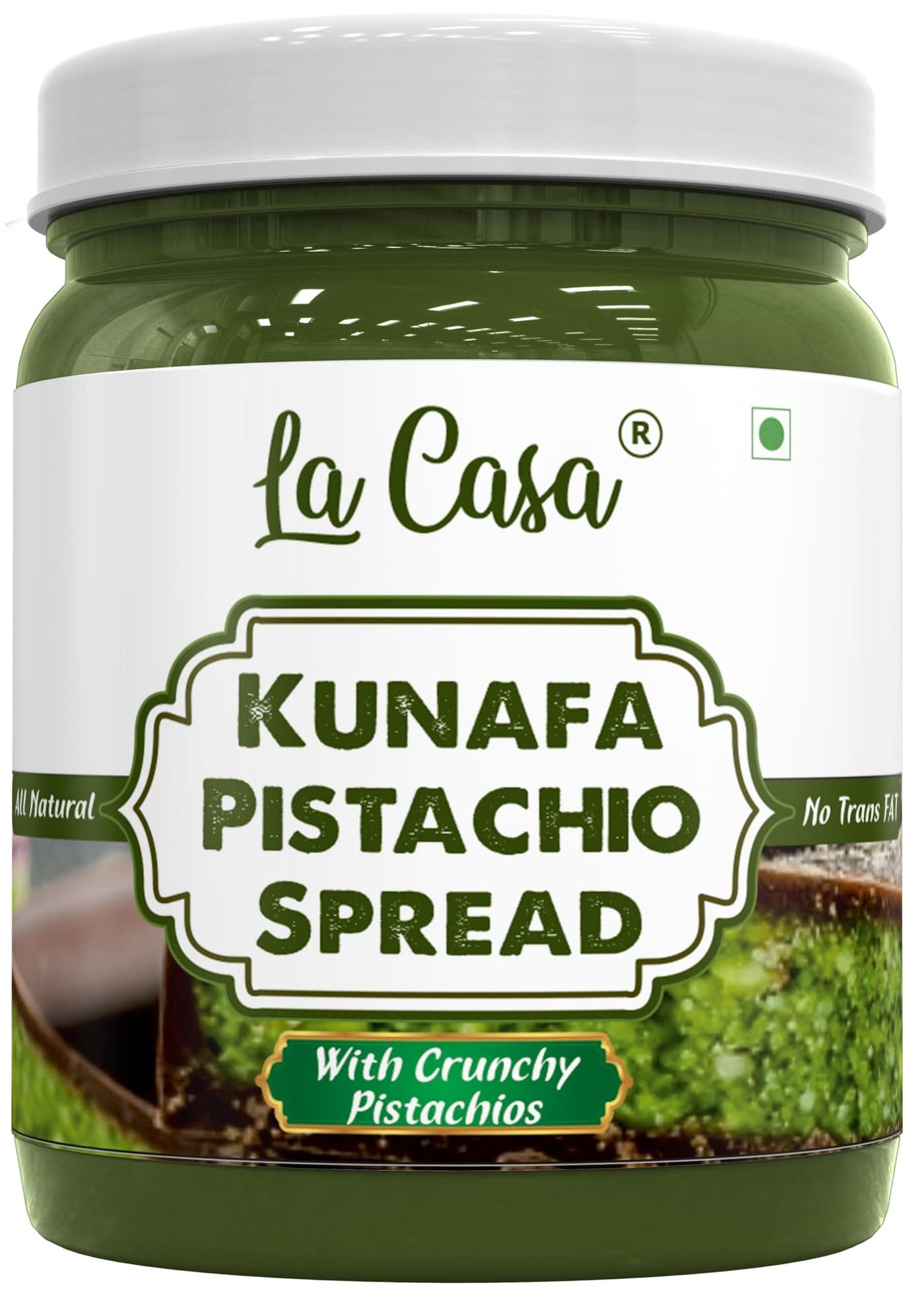 La Casa Kunafa Pistachio Spread - With Crunchy Pistachios | No Palm Oil & with 33% Pistachios | Made in India | 350g |