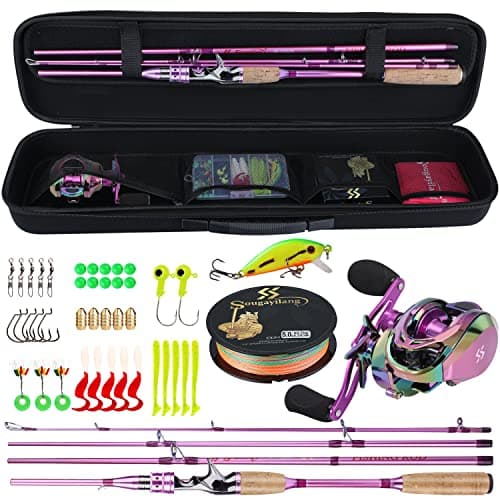 Sougayilang Fishing Rod Reel Combo, Carbon Fiber Portable Spinning & Fishing Pole and Colorful Reel for Travel - 4 Pieces Freshwater - 6.9 FT Rod + Right Hand Reel