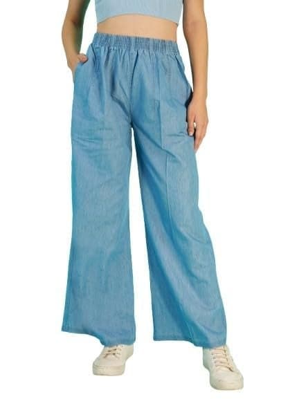 MM-21 Women's Relaxed Fit Mid Rise Denim Palazzo, Blue, 36