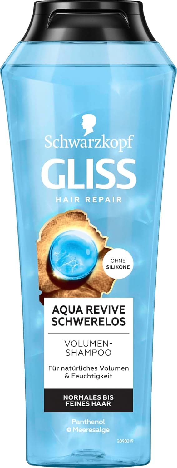 Gliss Aqua Revive Weightless Shampoo 250 ml Silicone Free Hair Shampoo for Natural Volume Moisture Volume Shampoo for Normal to Fine Hair