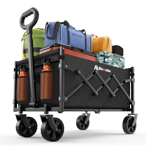 Collapsible Wagon with Wheels, 220 lbs Wagons Carts Foldable Wagon Cart with Flexible Handle, Lightweight Portable Folding Utility Grocery Shopping Cart for Grocery Sports Garden Camping