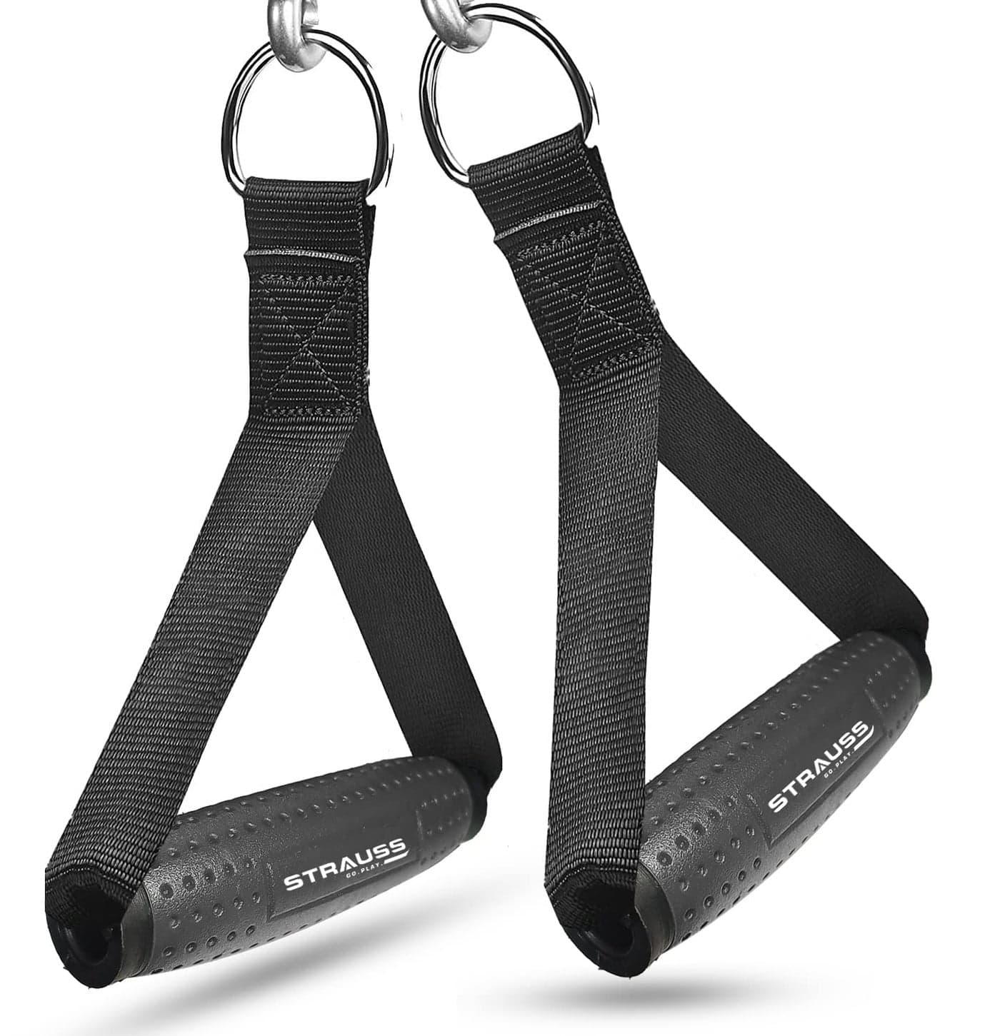 Strauss Heavy Duty PVC Resistance Band D Shaped Handles | Ideal for Stretching, Workout, Home Gym and Toning with Heavy Quality Grip | Durable Handles for Men & Women | Set of 2, (Black)