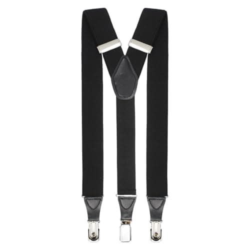 Peluche Solid Black Black Coloured 3.5cm Strap Width Elastic Suspenders for Men