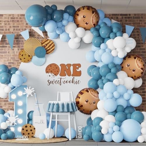 One Sweet Cookie Birthday Decorations 135PCS Cookie Balloon Arch Garland Kit with Chocolate Chip Cookie Foil Balloons for ONE Sweet Milk and Cookies sweet one Birthday Party Supplies