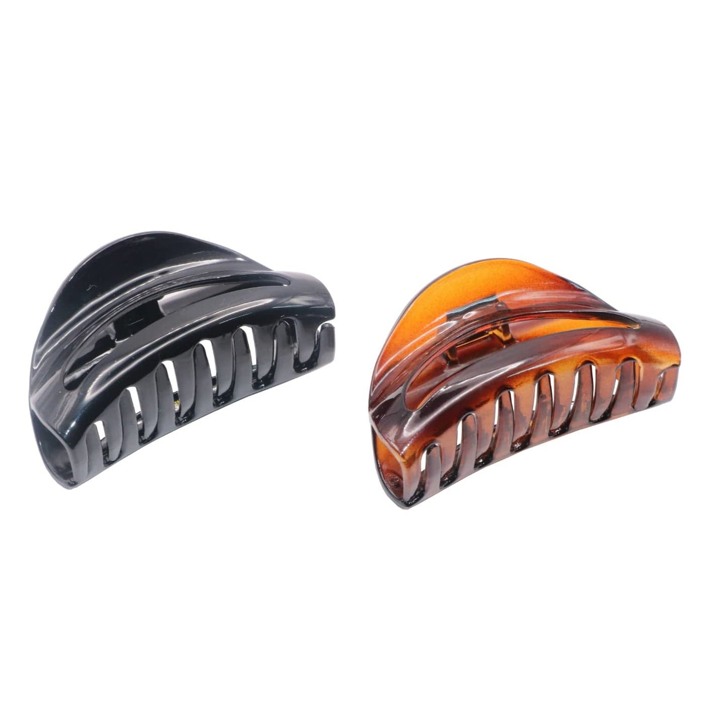 Parcelona French Crescent Cutout Shell Brown and Glossy Black Small 2 34 Celluloid Acetate Made in France Jaw Hair Claw Clip Clamps for Girls and Women
