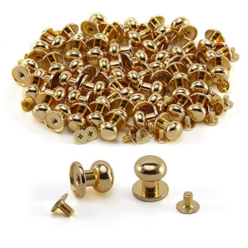 TiSuit 50 Sets Chicago Screws Round Head Button Cross Screw Stud Rivet for DIY Craft Leather Repairs Decoration Accessories Gold10mm
