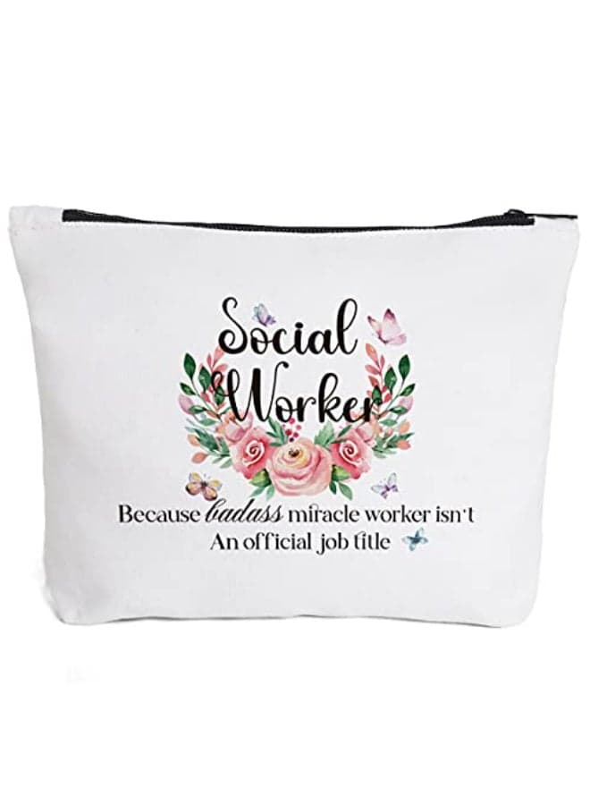 Fokongna Social Worker Appreciation Gifts Thank you Gifts Social Worker Because Badass Miracle Worker isnt An Official Job Title Makeup Bag for women BSW Coworker Friends Social Work Month Gift