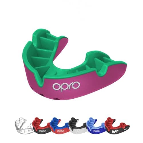 OPRO Silver Level Moldable Mouth Guard Essential Fit PinkGreen Kids Youth Boxing Mouthguard for MMA Impact Sports Easy SelfFit Mouth Guard for Sports Football Hockey Includes Case
