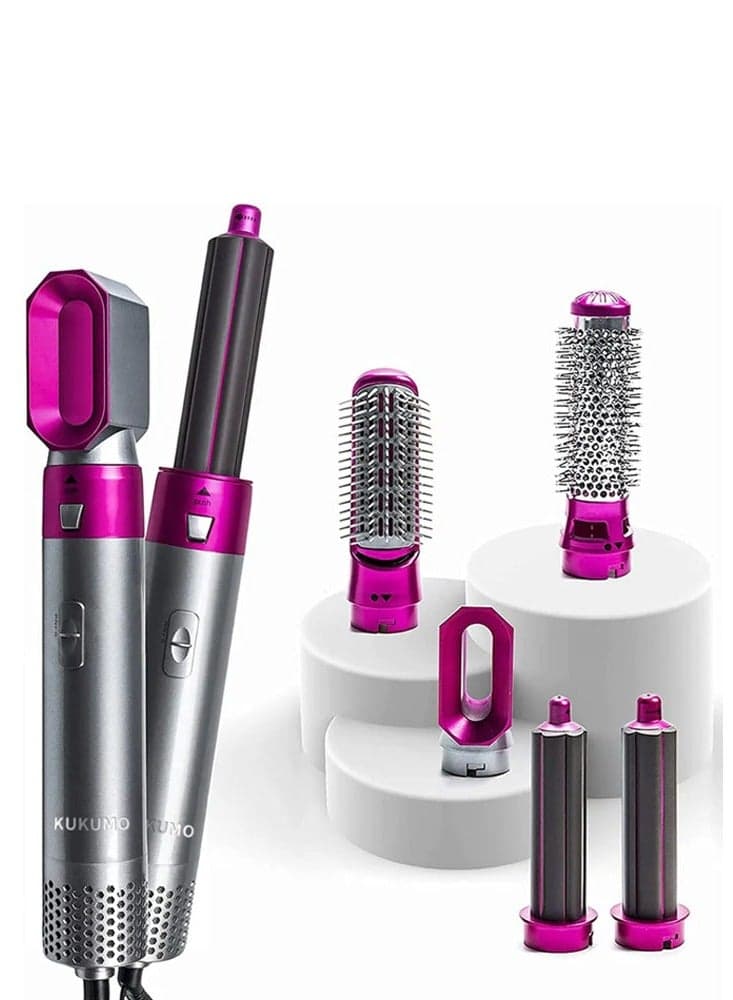 Hair Dryer Brush Set 5 in 1 Blowout Brush Negative Ion Detachable Hair Dryer Styler Volumizer Hot Air Hair Dryer Brush with 2 Styling Brush Heads for Straightening Curling Drying Combing Scalp Massage