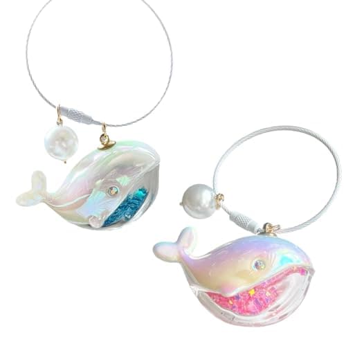 Zytiqt Cute Keychain, Whale Keychain Set of 2, Aesthetic Keychains for Girls, Wifty Whale Keychain, Sky Blue and Pink OPP Keychains