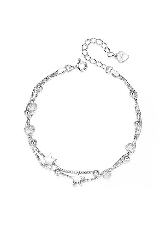 2 in 1 Women's Bracelet Elegant Beads Silver and Stars Double Layered Bracelet with Sterling Silver Bracelet Bracelet Jewellery Adjustable Fashion Jewellery Bracelets Love Bracelets
