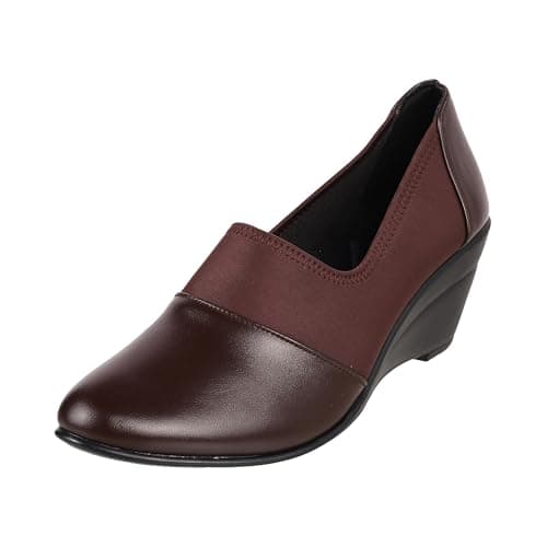 Metro Women's Brown Faux Leather Fashion Wedge Heel Pumps | Business Professional Closed Toe Slip-On Footwear | Lightweight Burnished P.U. Sole | Office Business Professional Stylish Wear | UK 5