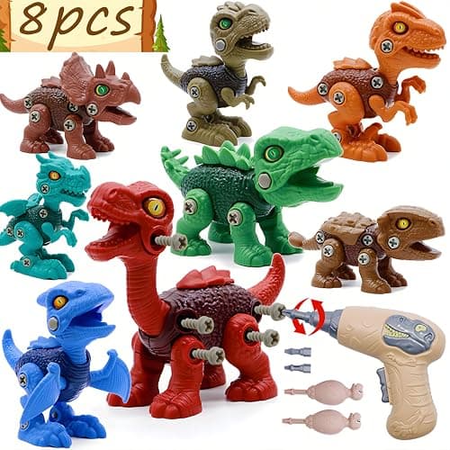 Yerloa 8pcs Dinosaur Toys for Kids 35 57 STEM Take Apart Dinosaur Toys for Boys 3 4 5 6 7 8 Year Old Toddler Party Birthday Gifts Dino Toys Construction Building Toy Kids Toy with Electric Drill
