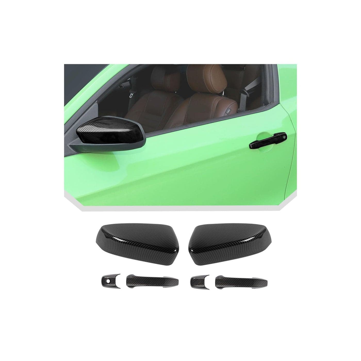 JeCar 4pcs Carbon Fiber Side View Mirror Cover Door Handle Cover Trim Kit for 20092014 Ford Mustang