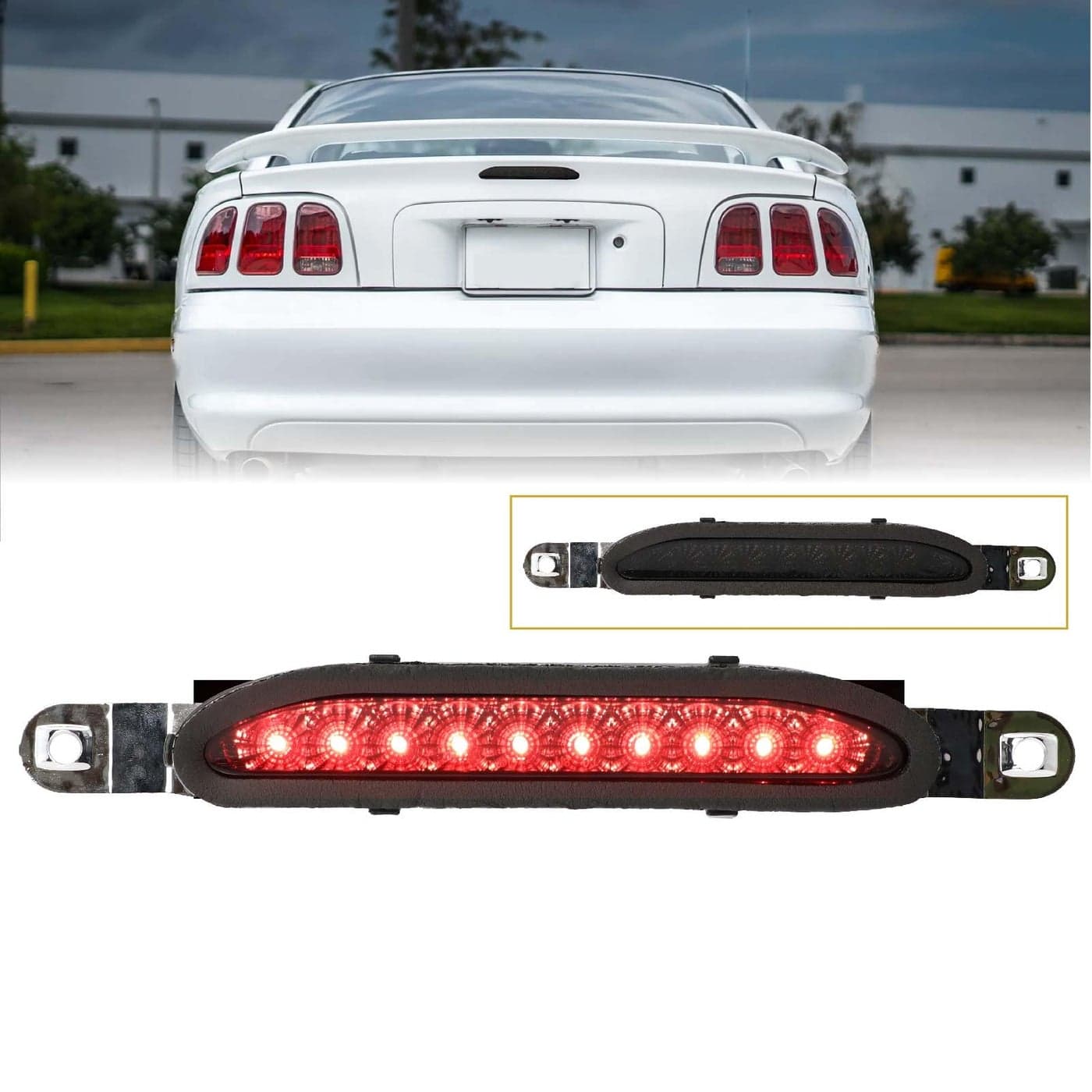 USR 9498 Mustang 3rd Brake Light SMOKE Lens Red LED Third Brake Rear Tail Lamp 1 Piece Compatible with 19941998 Ford Mustang All Models include V6GT Plug and Play Error Free