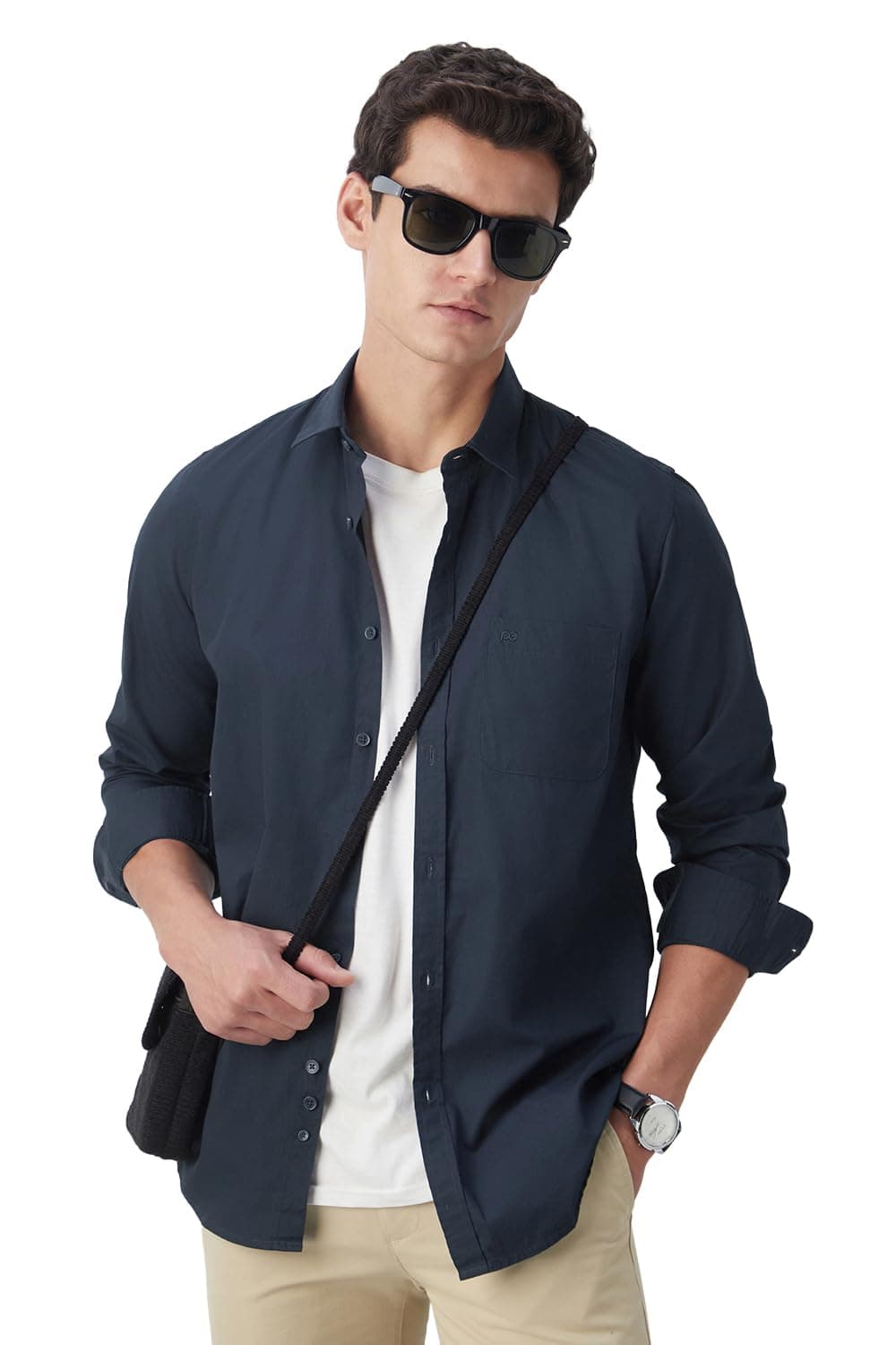 Peter England Men's Solid Slim Fit Full Sleeve Casual Shirt| 100% Cotton Navy, 39