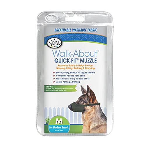 Four Paws Walk-About Quick-Fit Adjustable Dog Muzzle for Medium Dogs, Washable & Breathable, Black, 1 Count