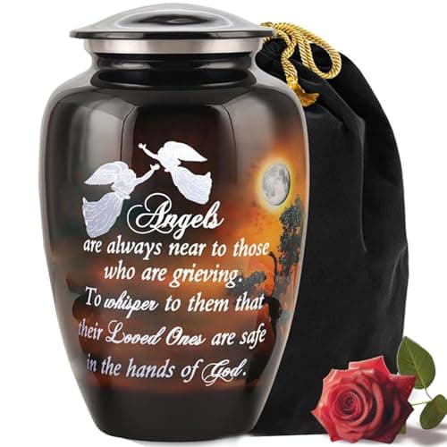 LIFAG Handcrafted Angel Quote Large Urn for Ashes Adult Male Female with Velvet Bag Funeral Cremation Urns for Human Ashes Adult Man Decorative Memorial Burial Urns up to 220 lbs