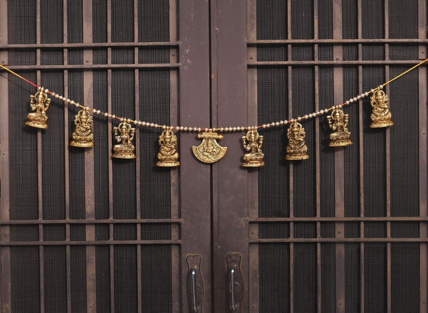 Collectible India Metal Door Hanging Toran Bandarwal for Home DecorationLakshmi Ganesha Toran Mandir Temple 35 x 35 inch Gold 1