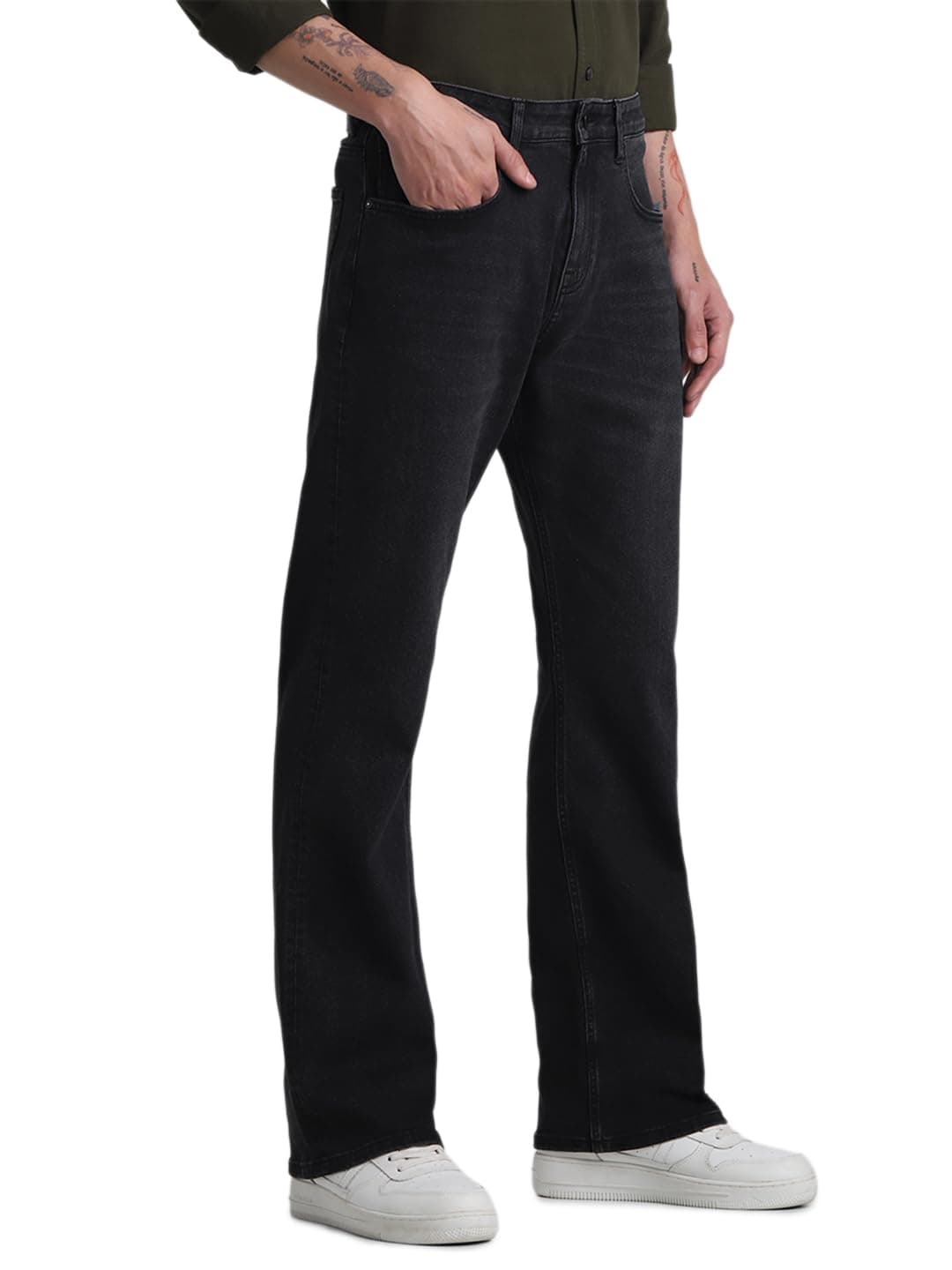 JACK & JONES Men's High Rise RegularStraight Fit Jeans | Bootcut Leg Opening Black