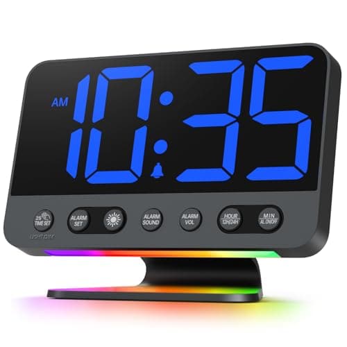 Odokee Digital Alarm Clocks for Bedrooms: Large Bold Number 5 Brightness Dimmer - Easy to Read Across The Room - 5 Alarm Sound 8 Night Light - Black