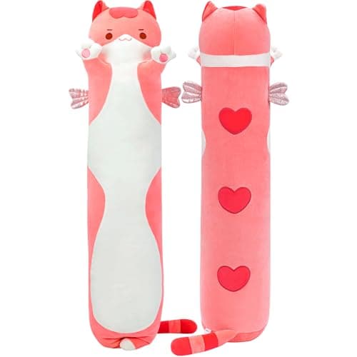 Mewaii Long Cat Plush 5 Sizes 120 Extra Filling Giant Plushness Kids Body Pillow Kawaii Cute Pink Cat Stuffed Animals Plushies Big Long Body Pillow Cat Plush Gift for Girls 20
