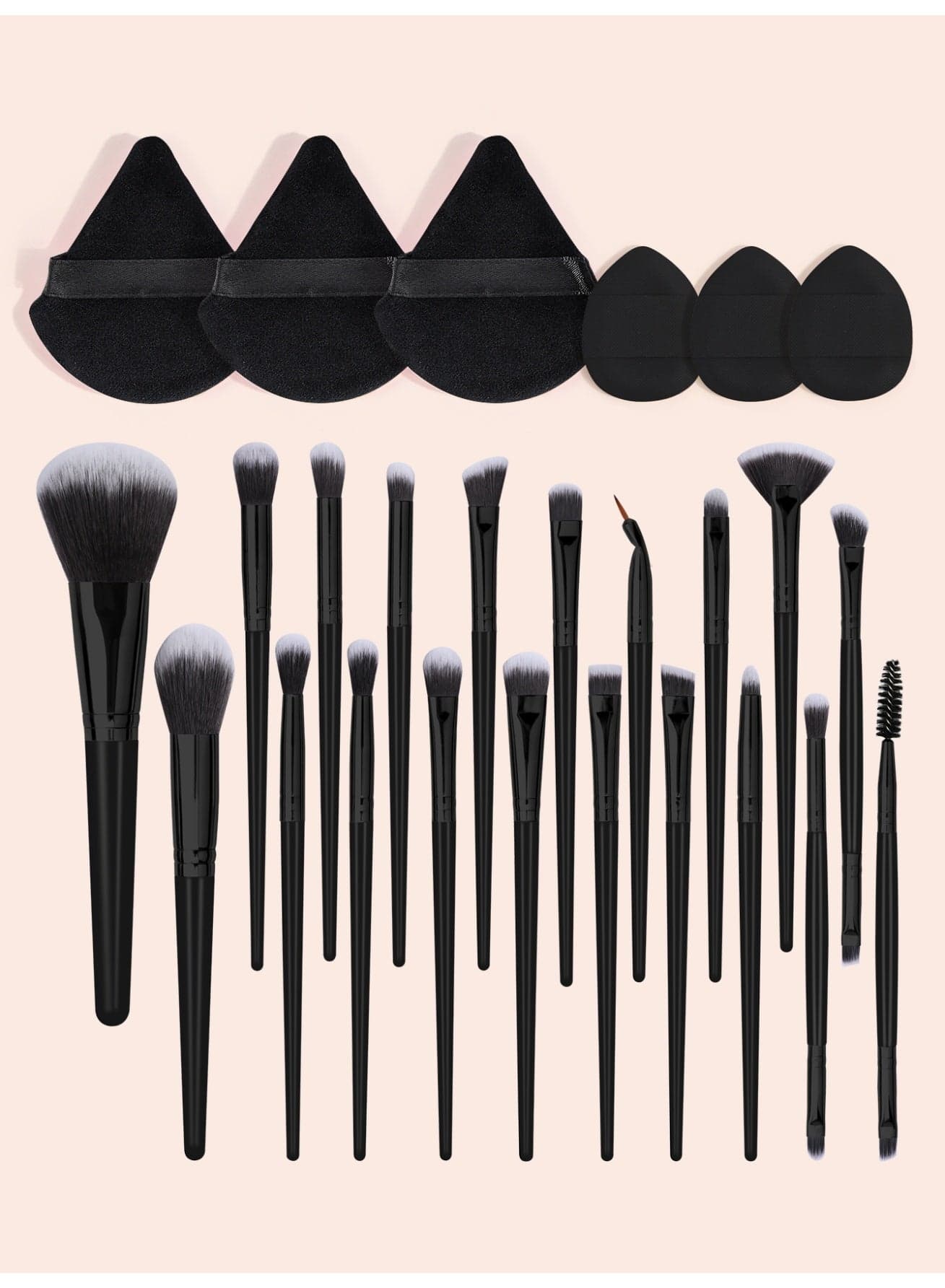 Makeup Brushes Set, Professional 26 Pcs Makeup Kit, Include Powder Foundation Concealers Blush Eye shadows 20 Pcs Makeup Brushes and 3 Pcs Powder Puff, 3 Pcs Mini Finger Cushion Puff (Black)