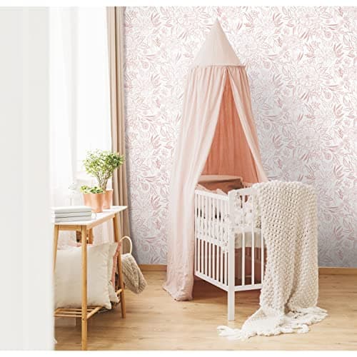 RoomMates RMK12362PLW Pink Floral Sketch Peel and Stick Wallpaper