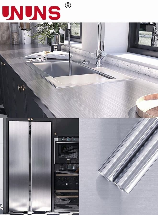 Kitchen Backsplash Oil Proof Stickers,Silver Brush Stainless Steel Contact Paper For Kitchen,Self Adhesive Wallpaper Dishwasher For Fridge And Appliances,60x300cm