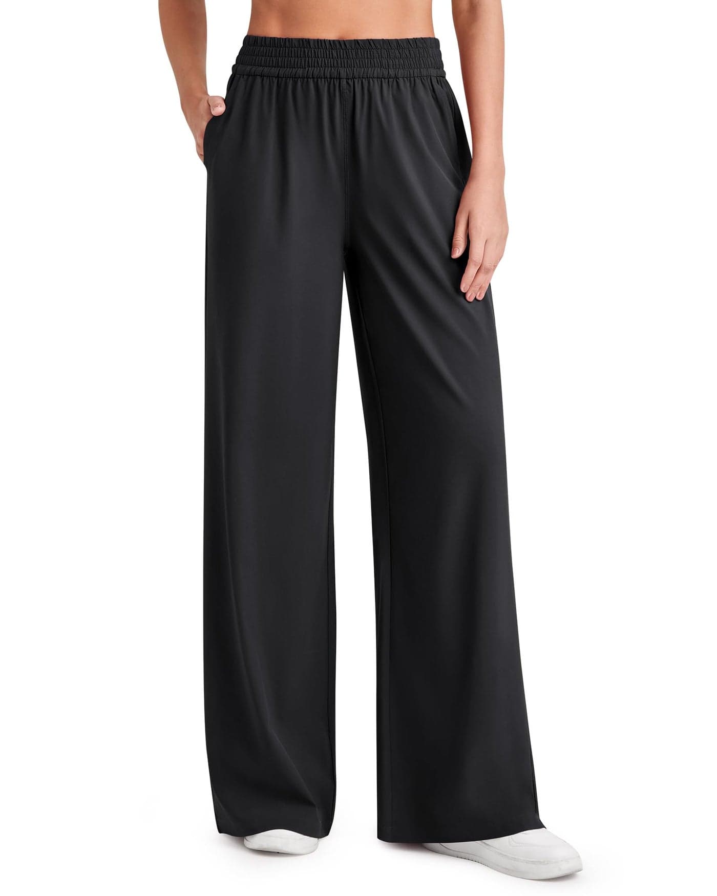 G4Free Flowy Pants for Women Casual Summer Pants Palazzo Pants with Pockets Pull On Wide Leg Pants High Waisted (Black,M,29")