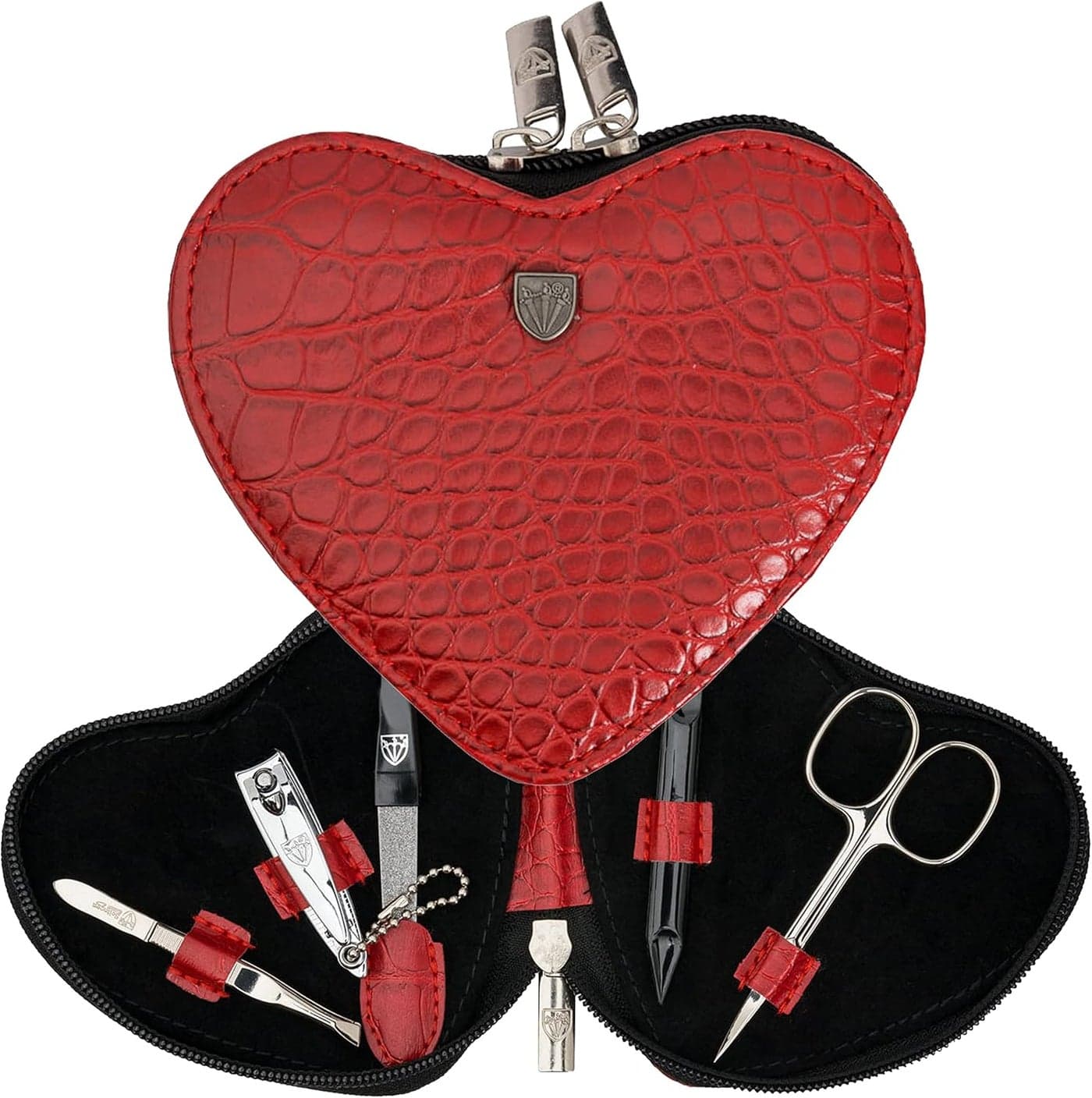 3 Swords Germany brand quality 5 piece manicure pedicure grooming kit set for professional finger toe nail care scissors clipper fashion leather case in gift box Made in Solingen Germany 777102