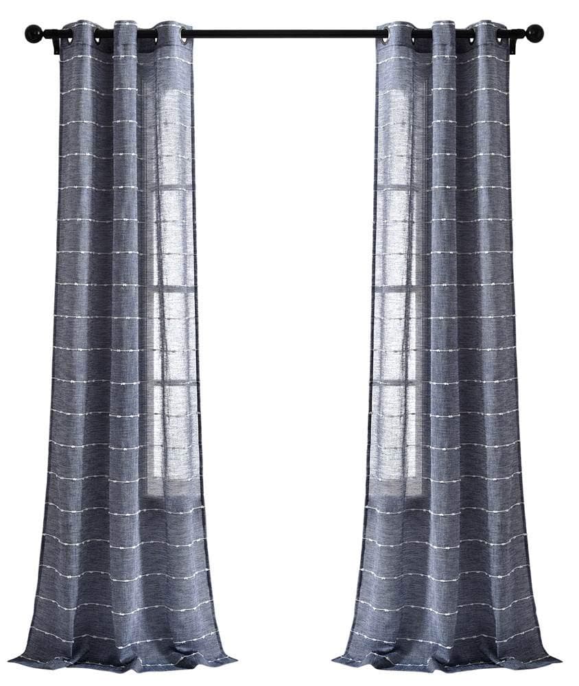 Lush Decor Farmhouse Textured Grommet Sheer Window Curtain Panel Pair 38W x 84L Navy
