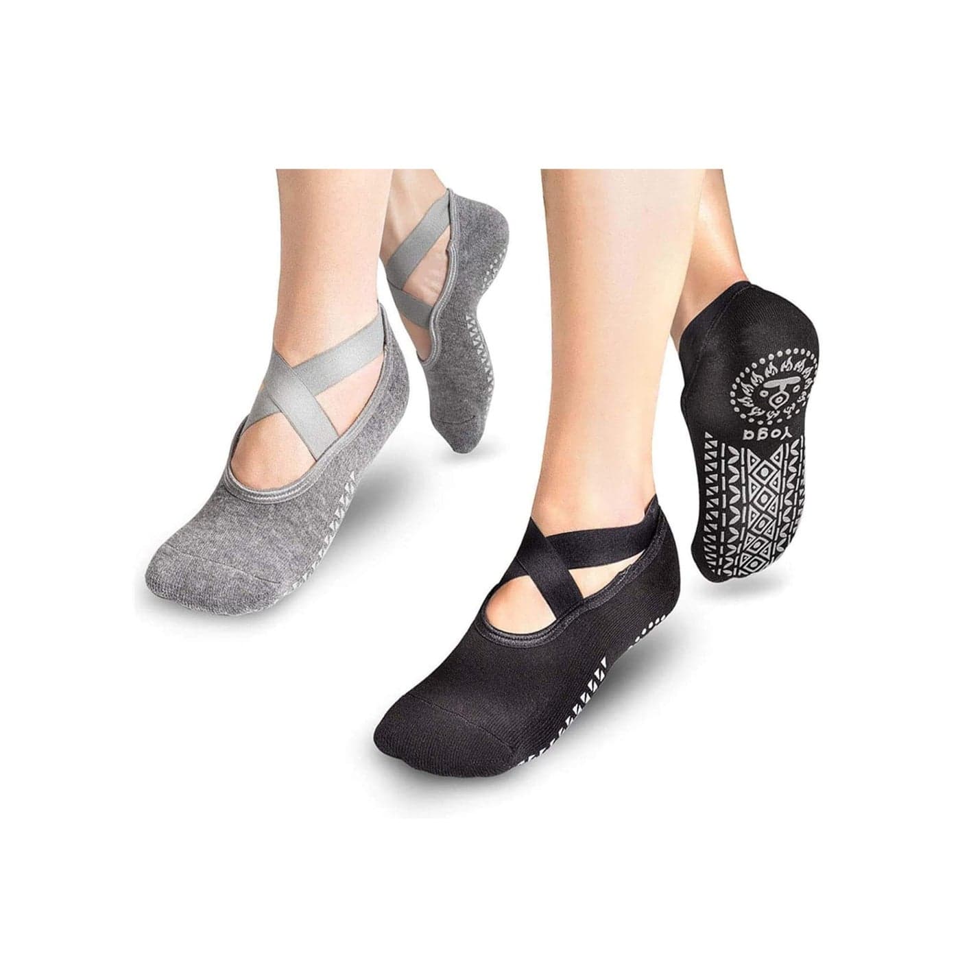2 Pack Yoga Socks Women's Pilates Socks Non Slip Anti Skid Sticky Pure Barre Ballet Dance Socks with Grips Barefoot Workout Fitness Dancer