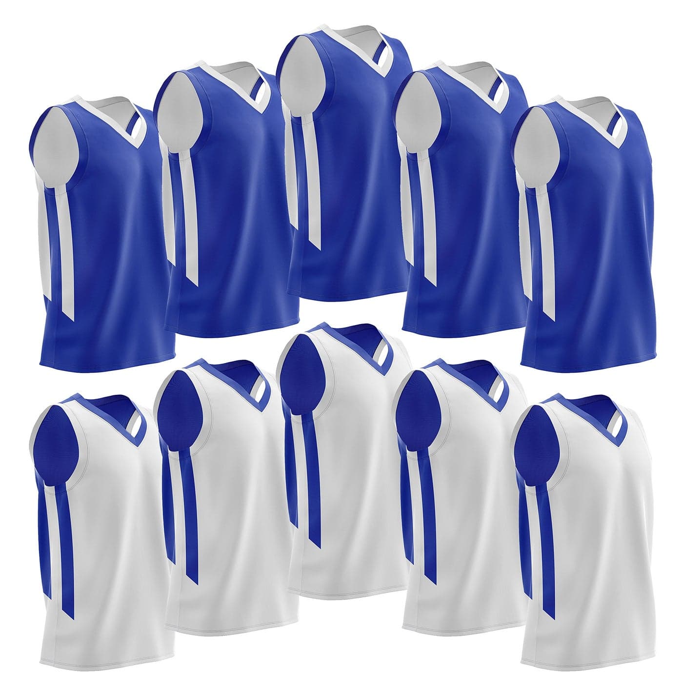10Pack Mens Reversible Custom Basketball Jerseys Plain Mesh Athletic Sleeveless Shirts Blank Team Uniforms Set BlueWhite