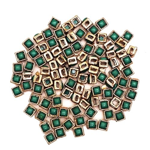 Embroiderymaterial Flat Back Raised Sew On Kundan Stones Beads for Craft Work, Embroidery Work, Jewellery Work, Aari Work, Maggam Work etc in Raised Setting (100Pieces, 6MM, Square, Teal Green)