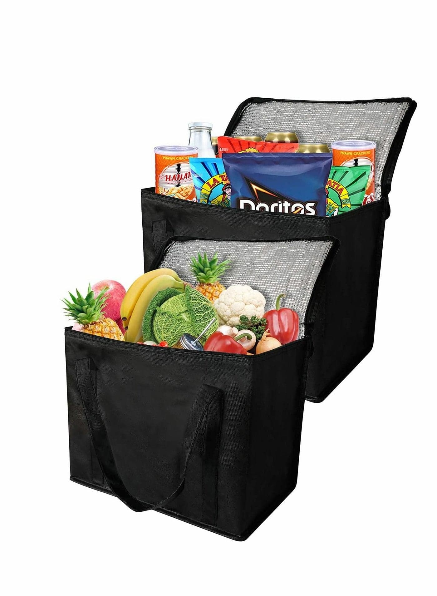 2 Insulated Reusable Grocery Bag with Zippered Top, XL, Large, Frozen Foods Cold, Cooler Shopping Accessories, Insullated Bags