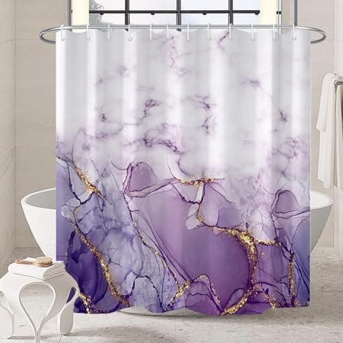 Uiiooazy Purple Shower Curtain, Abstract Marble Shower Curtain for Bathroom Waterproof Fabric Shower Curtain Set with Hooks 72x72 inches