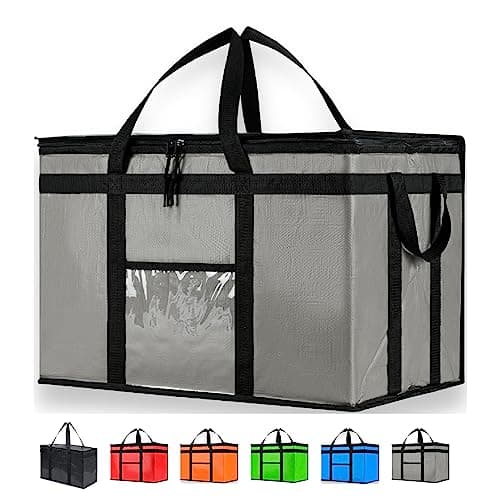Durable 3XL PRO Insulated Cooler Bag and Food Warmer for Delivery & Grocery Shopping with Zippered Top, Gray Commercial Grade (1 Pack)