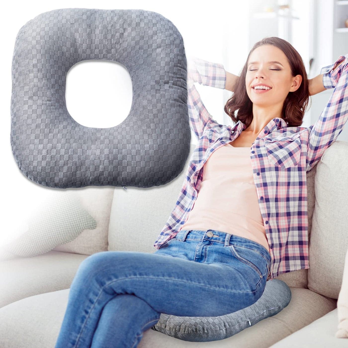 Vinban Stuffed Donut Pillow Seat Cushion for Tailbone and Coccyx Pain Hemorrhoids Bed Sores Pregnancy Prostate Surgery Recovery Sitting Pressure Relief for Home Office and Car Grey